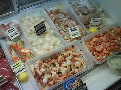 Shrimps, scallops, crab...